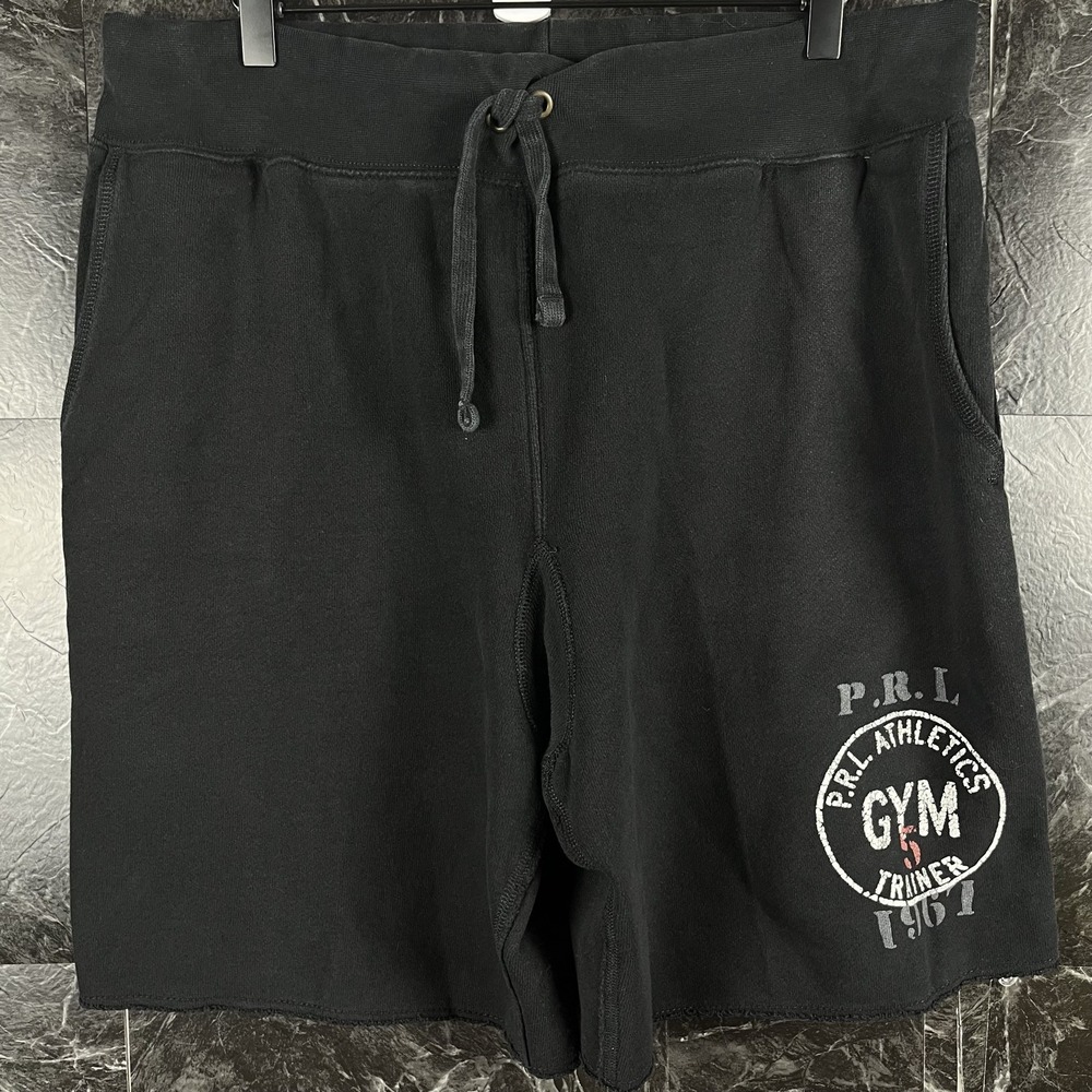 Polo Ralph Lauren Men's Black Vtg Distressed Gym Fleece Shorts Large